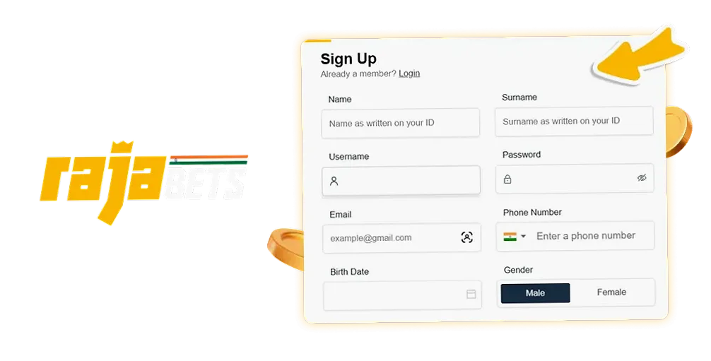 Registration process at Rajabets online casino
